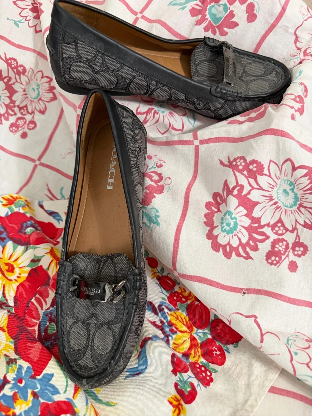 Coach Gray Signature Canvas Loafers with Metal Bit